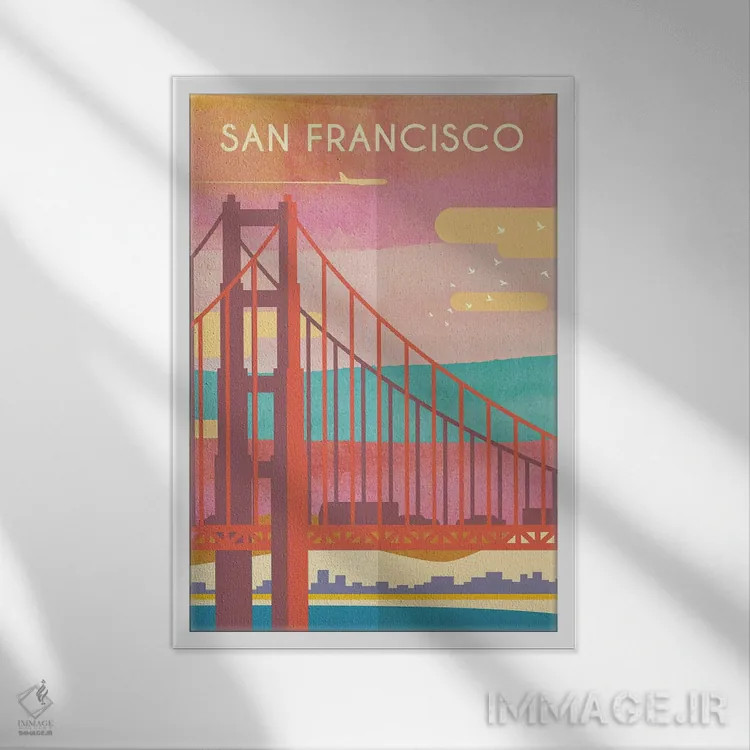 تابلو مدرن پوستر سفر سانفرانسیسکو اثر ناتالی رایان - نمای قابدار سفید