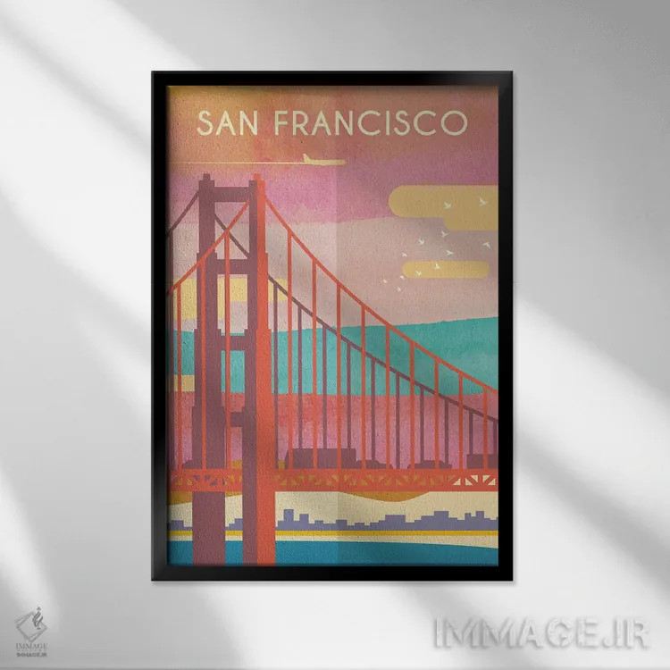 تابلو مدرن پوستر سفر سانفرانسیسکو اثر ناتالی رایان - نمای قابدار مشکی