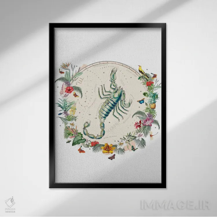 تابلو دکوراتیو فال برج عقرب اثر ناتالی رایان - نمای قابدار مشکی