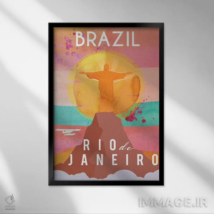 تابلو مدرن پوستر سفر برزیل اثر ناتالی رایان - نمای قابدار مشکی