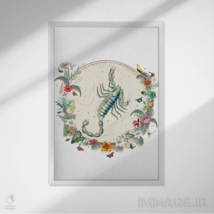 تابلو دکوراتیو فال برج عقرب اثر ناتالی رایان - نمای قابدار سفید