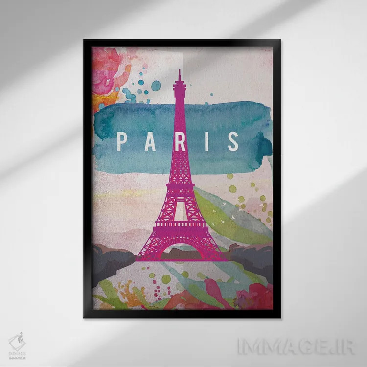 تابلو مدرن پوستر سفر پاریس اثر ناتالی رایان - نمای قابدار مشکی