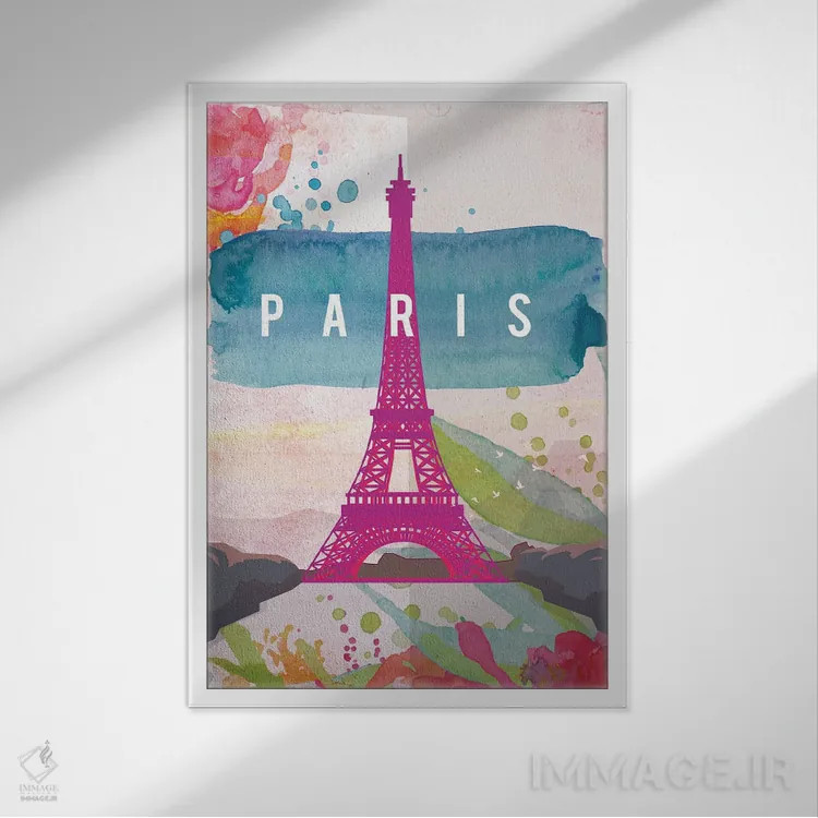 تابلو مدرن پوستر سفر پاریس اثر ناتالی رایان - نمای قابدار سفید