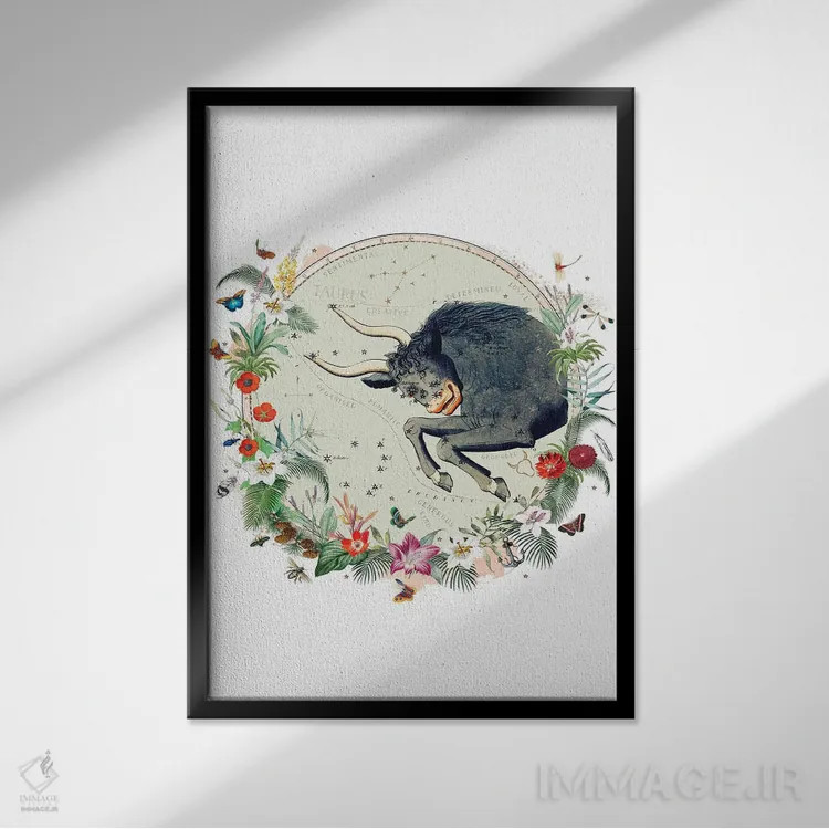 تابلو دکوراتیو فال برج ثور اثر ناتالی رایان - نمای قابدار مشکی