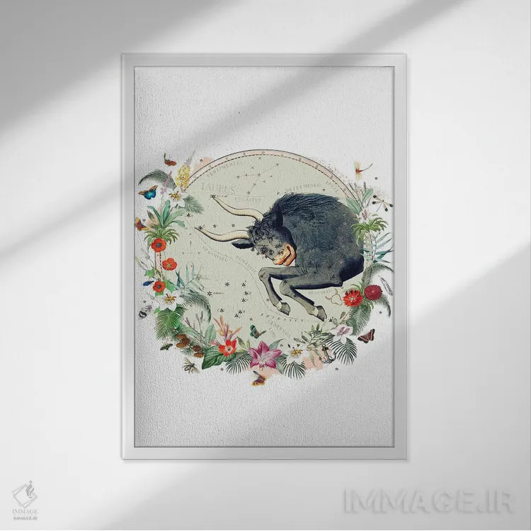 تابلو دکوراتیو فال برج ثور اثر ناتالی رایان - نمای قابدار سفید