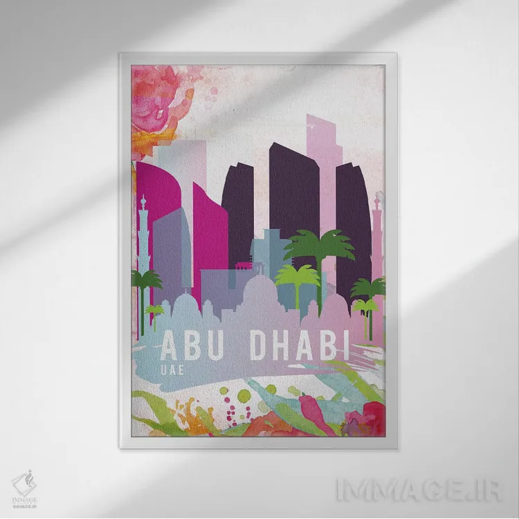 تابلو مدرن پوستر سفر ابوظبی اثر ناتالی رایان - نمای قابدار سفید
