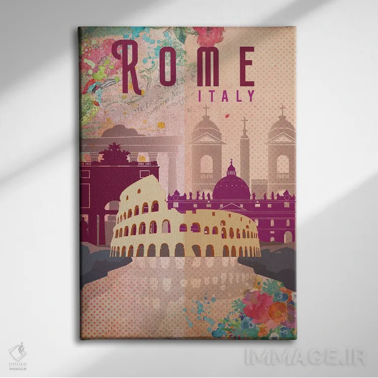 تابلو مدرن پوستر سفر رم اثر ناتالی رایان - نمای روبهرو روی دیوار