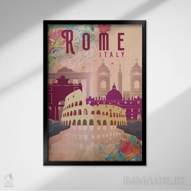 تابلو مدرن پوستر سفر رم اثر ناتالی رایان - نمای قابدار مشکی