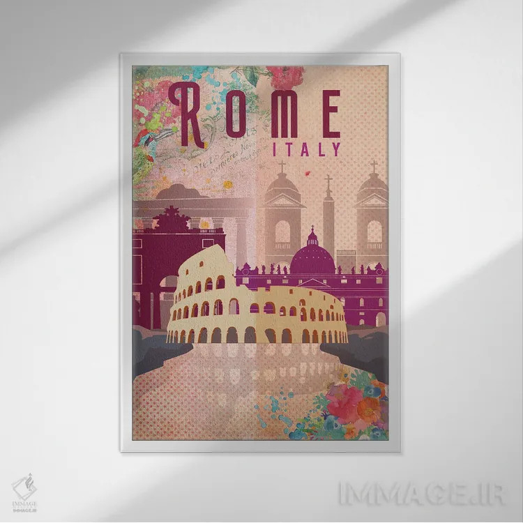 تابلو مدرن پوستر سفر رم اثر ناتالی رایان - نمای قابدار سفید