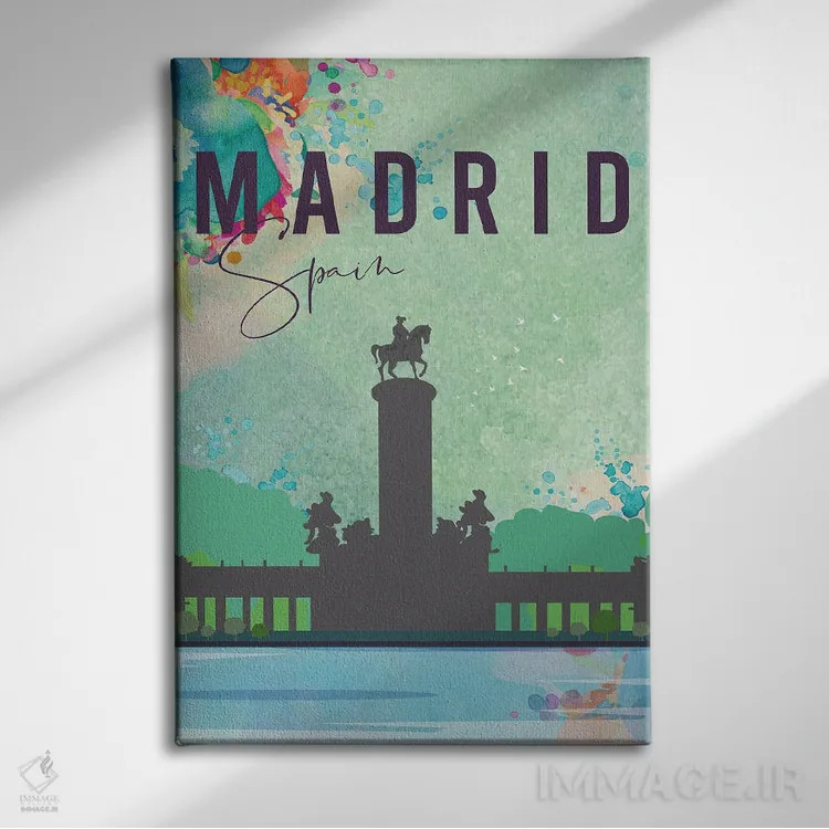 تابلو مدرن پوستر سفر به مادرید اثر ناتالی رایان - نمای روبهرو روی دیوار