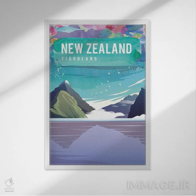 تابلو مدرن پوستر سفر نیوزیلند اثر ناتالی رایان - نمای قابدار سفید