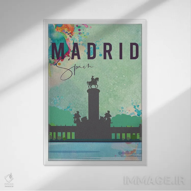تابلو مدرن پوستر سفر به مادرید اثر ناتالی رایان - نمای قابدار سفید