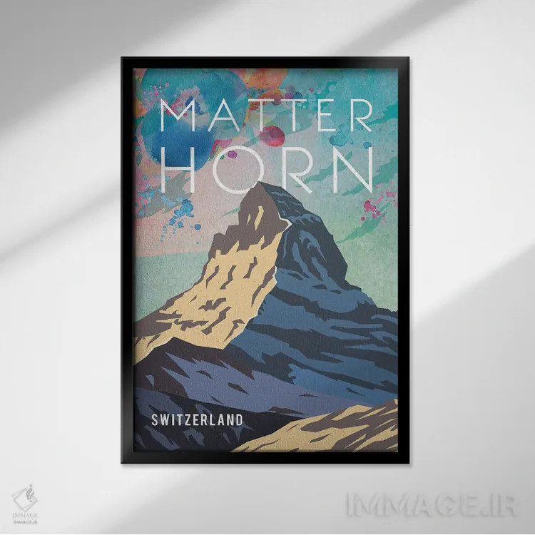 تابلو مدرن پوستر سفر به ماترهورن اثر ناتالی رایان - نمای قابدار مشکی