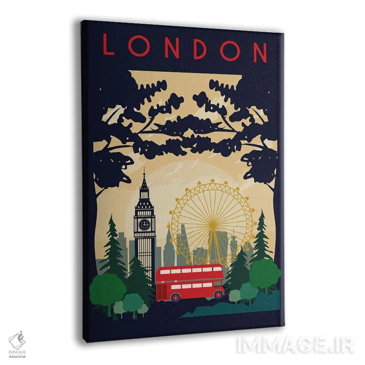 تابلو مدرن پوستر سفر اتوبوس لندن اثر ناتالی رایان - نمای پرسپکتیو محصول