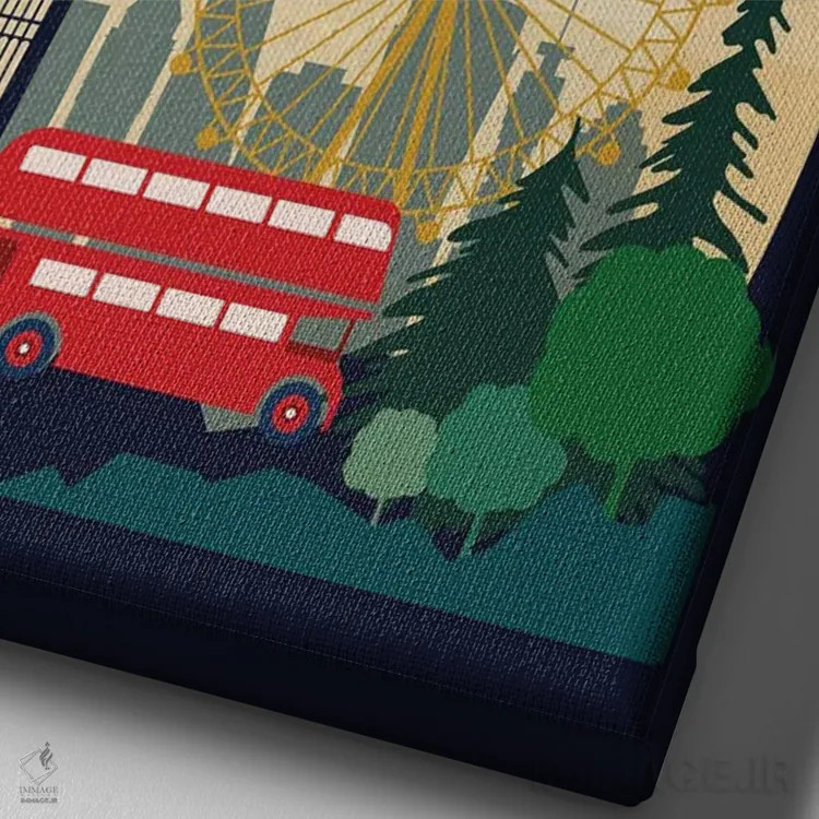 تابلو مدرن پوستر سفر اتوبوس لندن اثر ناتالی رایان - نمای نزدیک بافت بوم