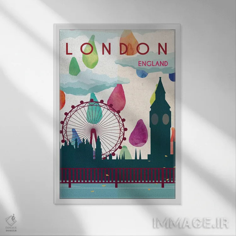 تابلو مدرن پوستر سفر بارانی لندن اثر ناتالی رایان - نمای قابدار سفید