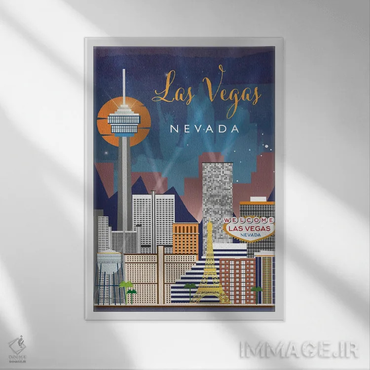 تابلو مدرن پوستر سفر به لاس وگاس اثر ناتالی رایان - نمای قابدار سفید
