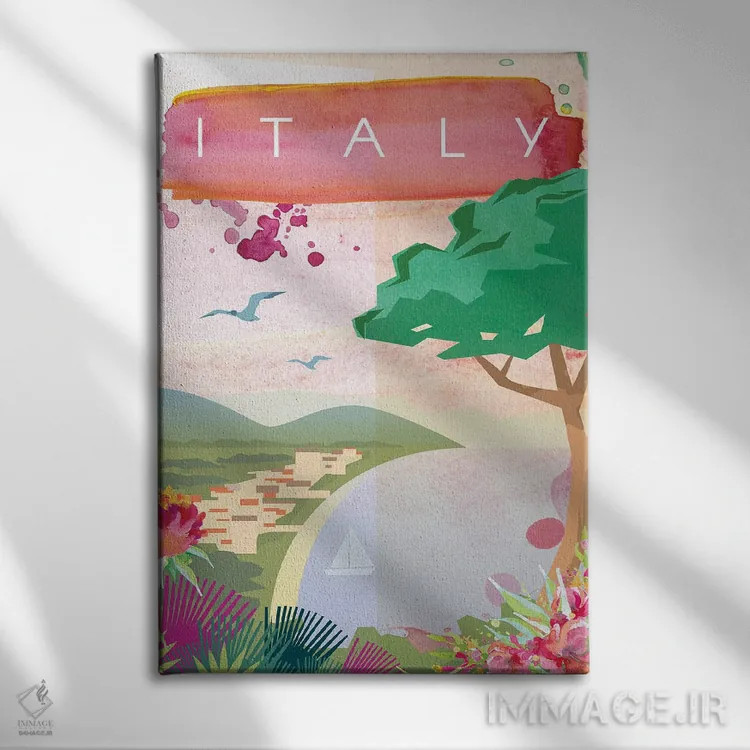 تابلو مدرن پوستر سفر به ایتالیا اثر ناتالی رایان - نمای روبهرو روی دیوار