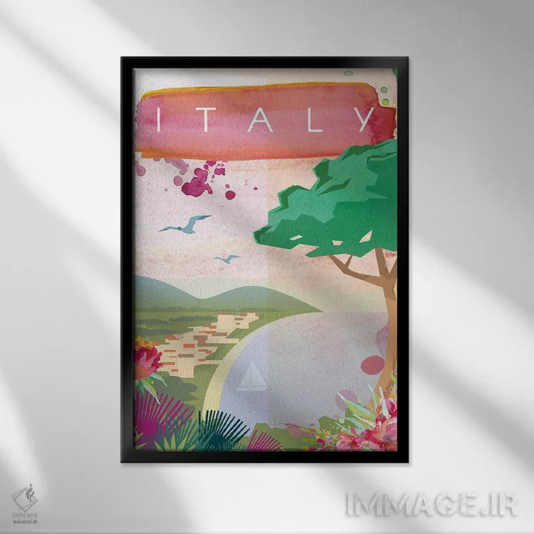 تابلو مدرن پوستر سفر به ایتالیا اثر ناتالی رایان - نمای قابدار مشکی