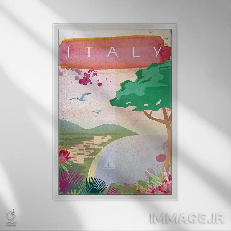 تابلو مدرن پوستر سفر به ایتالیا اثر ناتالی رایان - نمای قابدار سفید