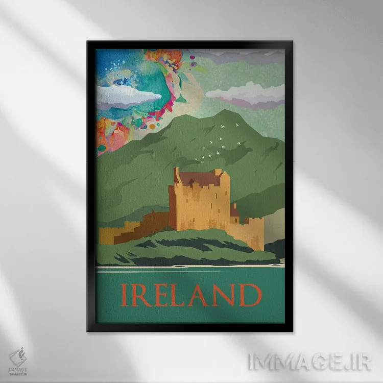 تابلو مدرن پوستر سفر به کوه های سبز ایرلند اثر ناتالی رایان - نمای قابدار مشکی