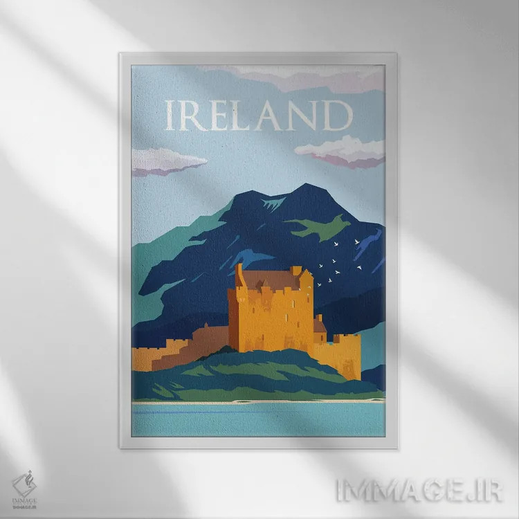 تابلو مدرن پوستر سفر به آسمان های آبی ایرلند اثر ناتالی رایان - نمای قابدار سفید