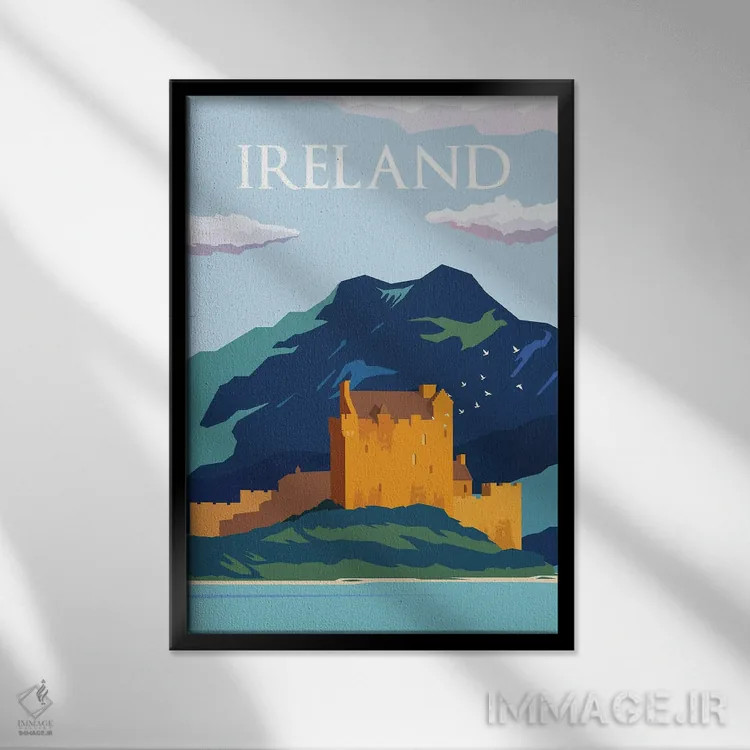 تابلو مدرن پوستر سفر به آسمان های آبی ایرلند اثر ناتالی رایان - نمای قابدار مشکی