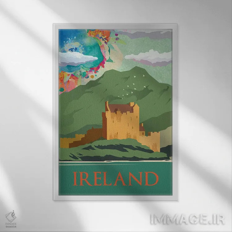 تابلو مدرن پوستر سفر به کوه های سبز ایرلند اثر ناتالی رایان - نمای قابدار سفید