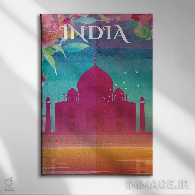 تابلو مدرن پوستر سفر به هند اثر ناتالی رایان - نمای روبهرو روی دیوار