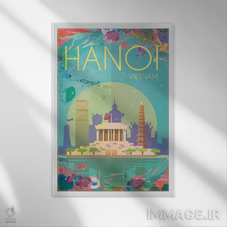 تابلو مدرن پوستر سفر به هانوی اثر ناتالی رایان - نمای قابدار سفید