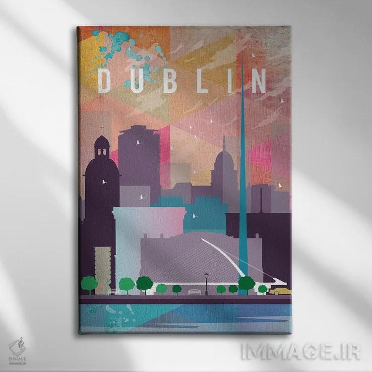 تابلو مدرن پوستر سفر به دوبلین اثر ناتالی رایان - نمای روبهرو روی دیوار