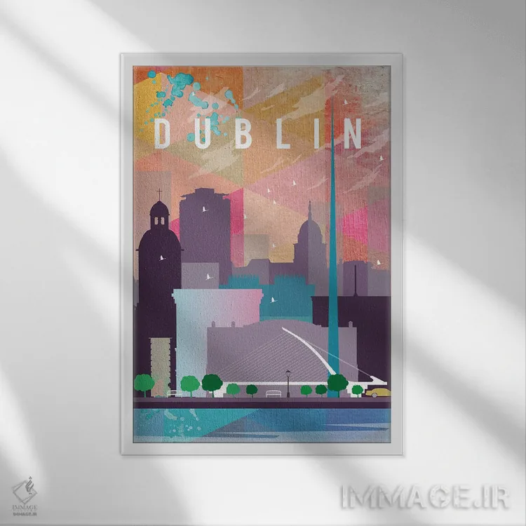 تابلو مدرن پوستر سفر به دوبلین اثر ناتالی رایان - نمای قابدار سفید