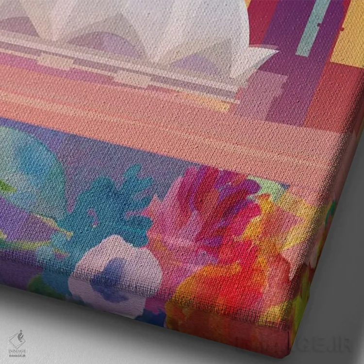 تابلو مدرن پوستر سفر به دهلی اثر ناتالی رایان - نمای نزدیک بافت بوم