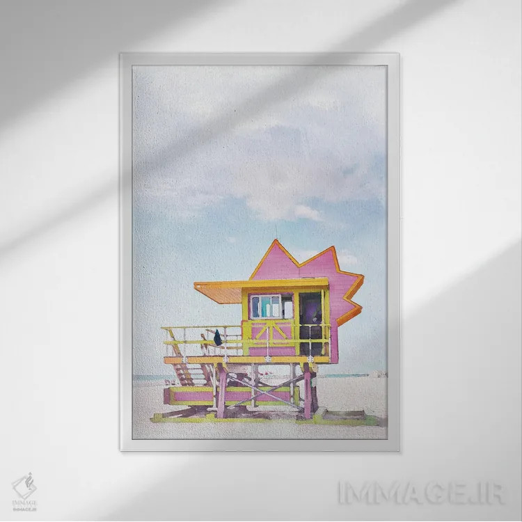 تابلو دکوراتیو پوستر سفر به میامی اثر ناتالی رایان - نمای قابدار سفید