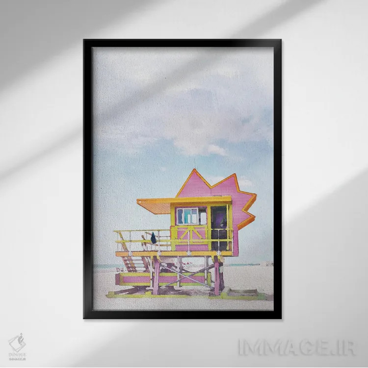 تابلو دکوراتیو پوستر سفر به میامی اثر ناتالی رایان - نمای قابدار مشکی