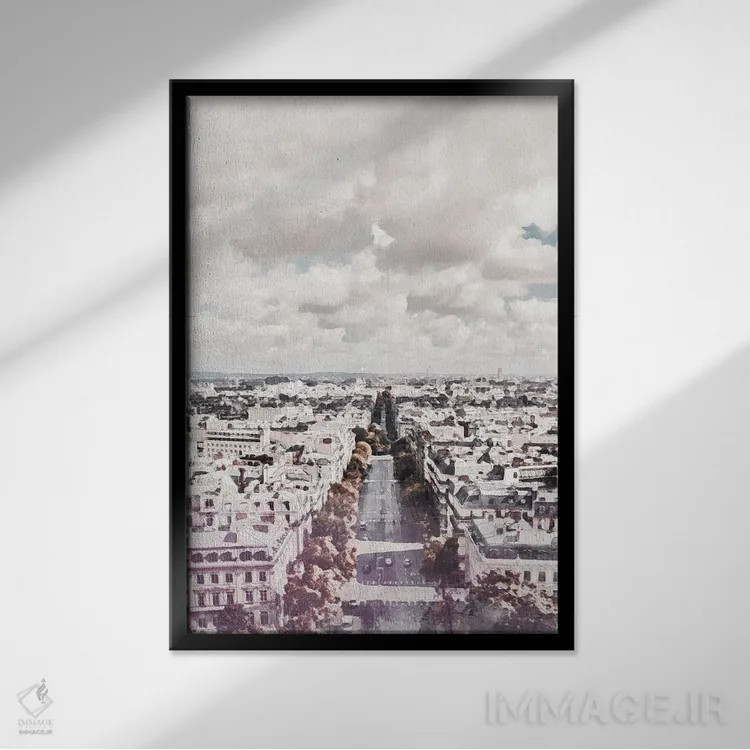تابلو دکوراتیو پوستر سفر به شهر پاریس اثر ناتالی رایان - نمای قابدار مشکی