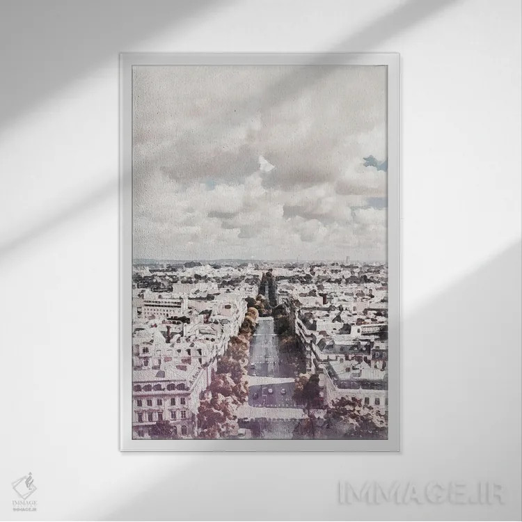 تابلو دکوراتیو پوستر سفر به شهر پاریس اثر ناتالی رایان - نمای قابدار سفید