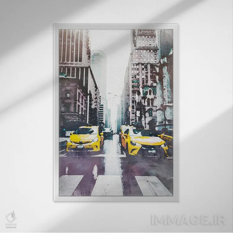 تابلو دکوراتیو پوستر سفر تاکسی نیویورک اثر ناتالی رایان - نمای قابدار سفید