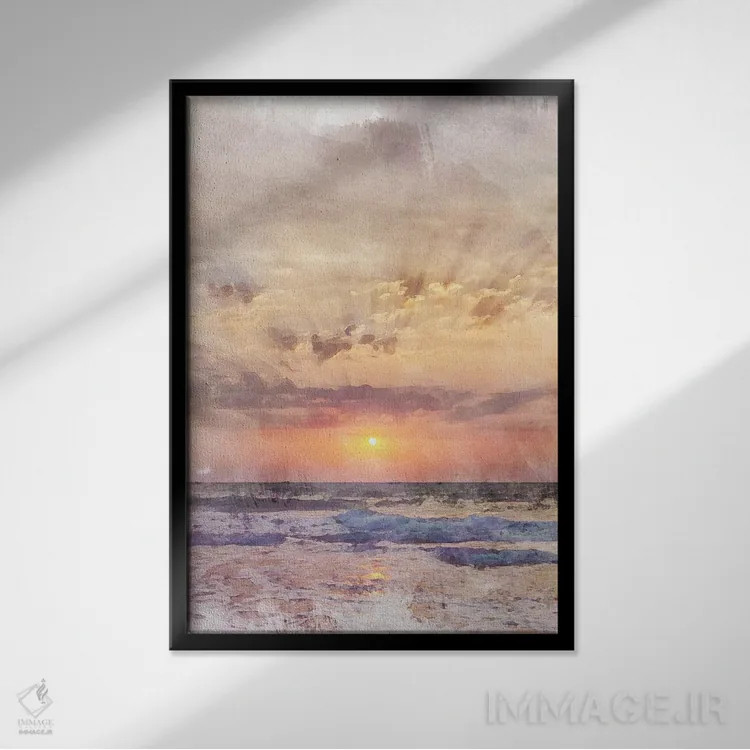 تابلو دکوراتیو پوستر غروب آفتاب گوا اثر ناتالی رایان - نمای قابدار مشکی