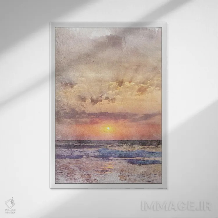 تابلو دکوراتیو پوستر غروب آفتاب گوا اثر ناتالی رایان - نمای قابدار سفید