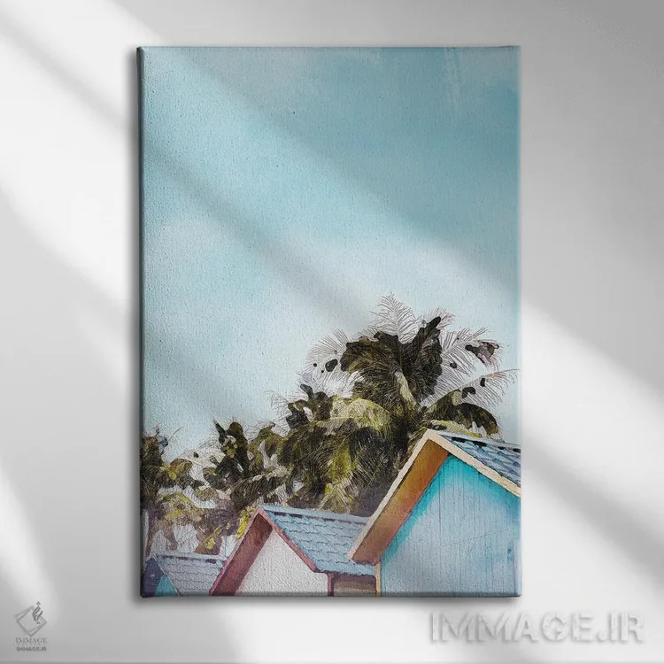 تابلو دکوراتیو پوستر کلبه ساحلی جامائیکا اثر ناتالی رایان - نمای روبهرو روی دیوار