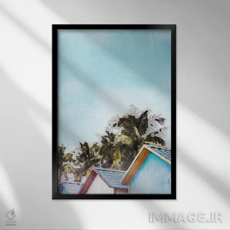 تابلو دکوراتیو پوستر کلبه ساحلی جامائیکا اثر ناتالی رایان - نمای قابدار مشکی