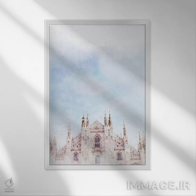 تابلو دکوراتیو پوستر سفر به دوئومو میلان اثر ناتالی رایان - نمای قابدار سفید