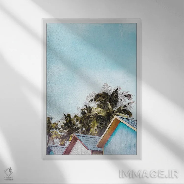 تابلو دکوراتیو پوستر کلبه ساحلی جامائیکا اثر ناتالی رایان - نمای قابدار سفید