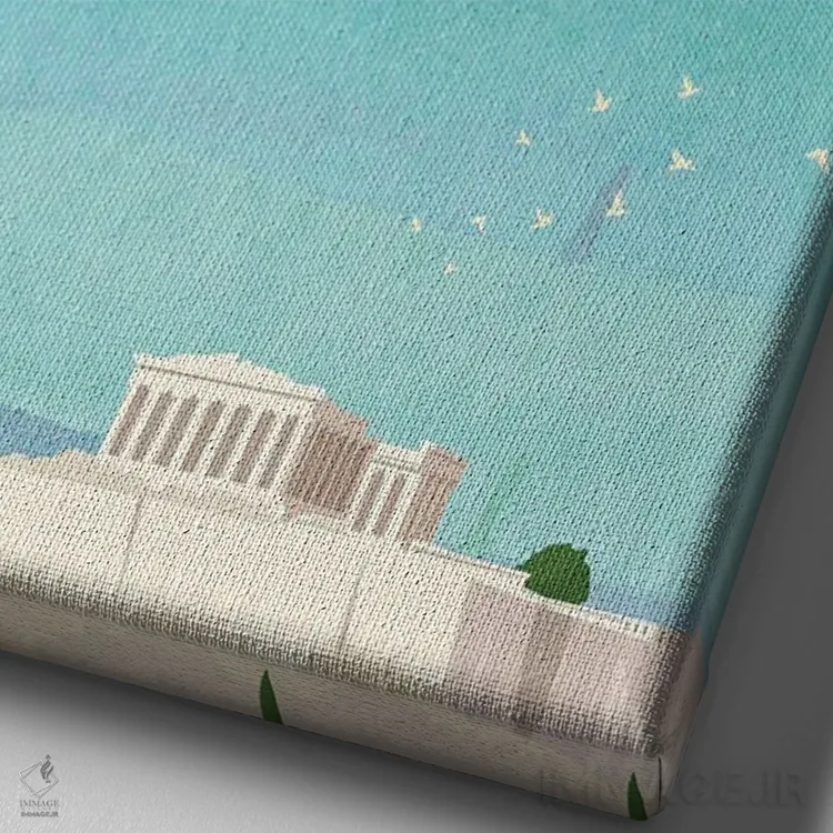 تابلو مدرن پوستر سفر به آتن اثر ناتالی رایان - نمای نزدیک بافت بوم