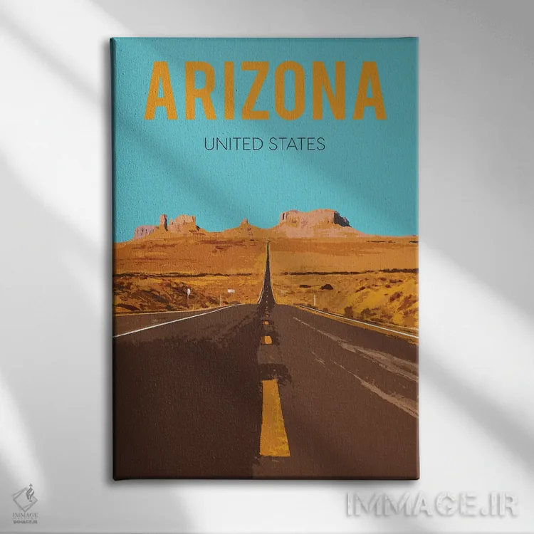 تابلو مدرن پوستر سفر به آریزونا اثر ناتالی رایان - نمای روبهرو روی دیوار