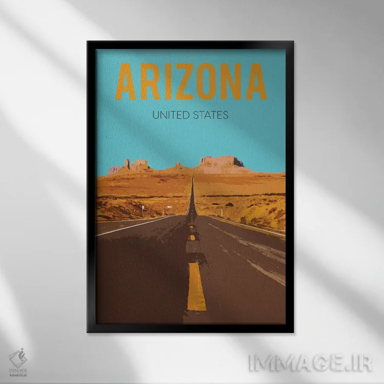 تابلو مدرن پوستر سفر به آریزونا اثر ناتالی رایان - نمای قابدار مشکی