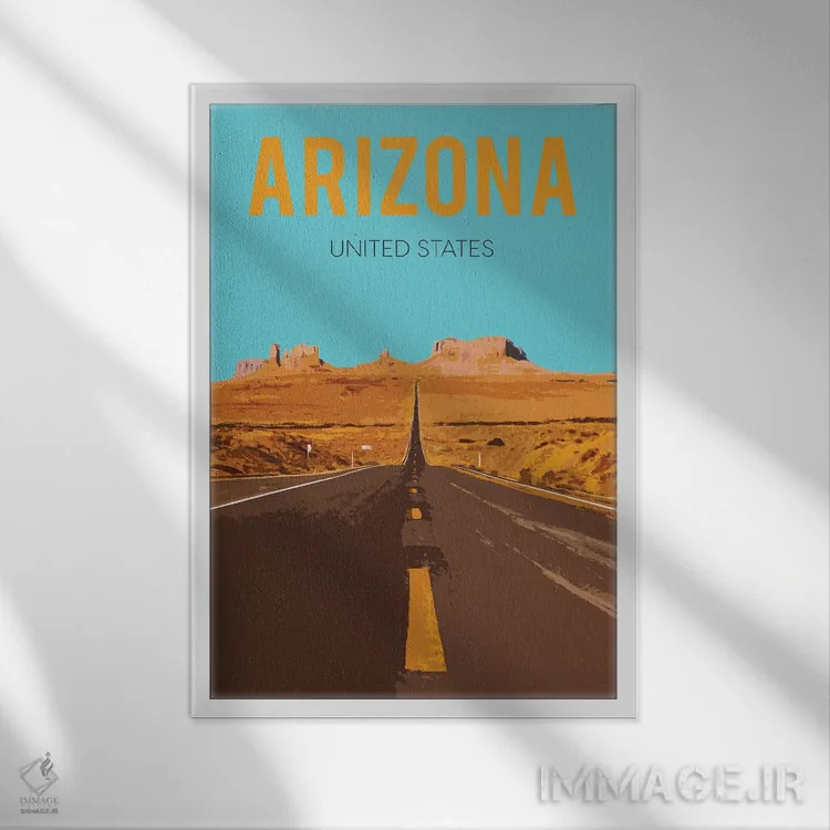 تابلو مدرن پوستر سفر به آریزونا اثر ناتالی رایان - نمای قابدار سفید