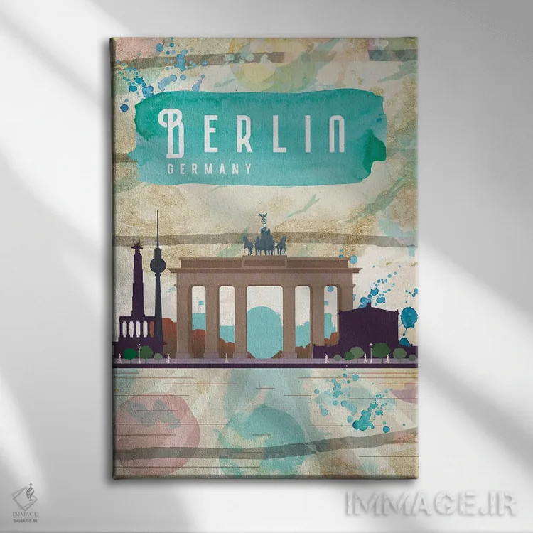 تابلو مدرن پوستر سفر به برلین اثر ناتالی رایان - نمای روبهرو روی دیوار