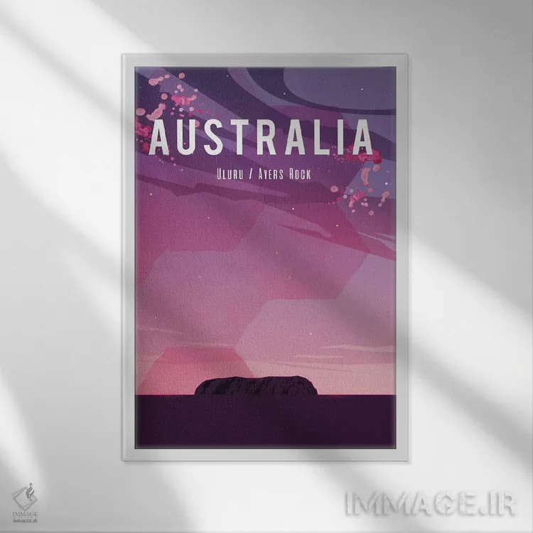 تابلو مدرن پوستر سفر به استرالیا اثر ناتالی رایان - نمای قابدار سفید
